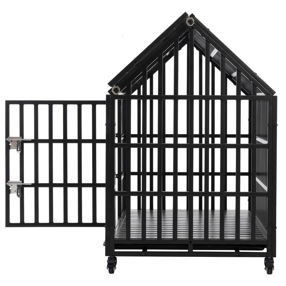 HOMLUX 55" Heavy Duty Dog Cage Pet Crate with Roof and Window on Roof in Black, , large