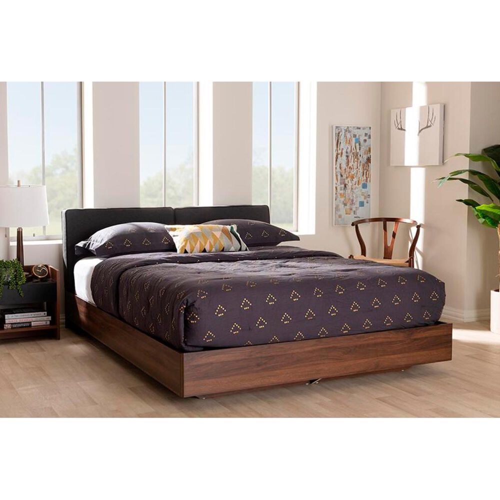 Baxton Studio Iselin Queen Storage Platform Bed in Dark Grey/Walnut