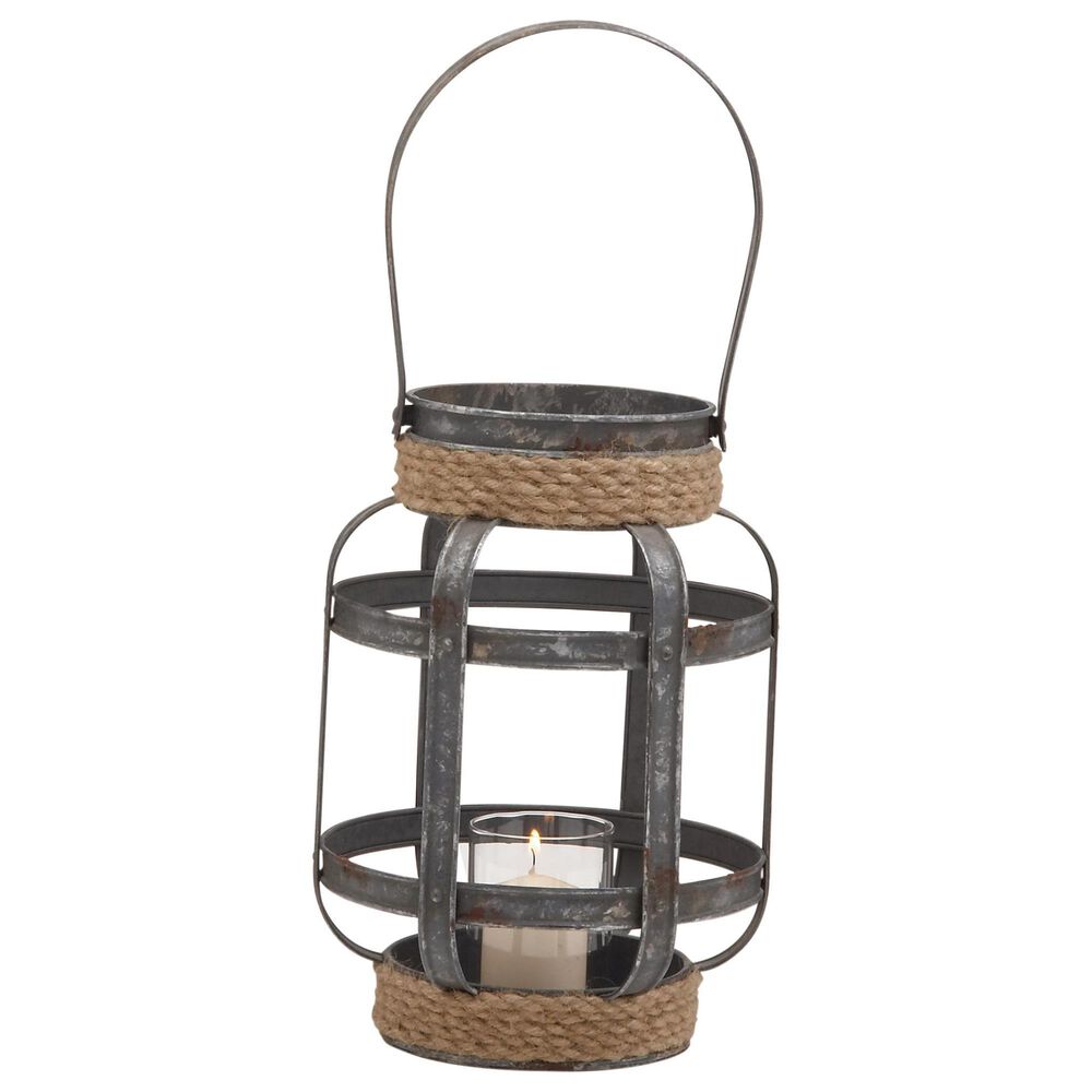 Maple and Jade 9" x 12" Industrial Metal Lantern in Grey, , large