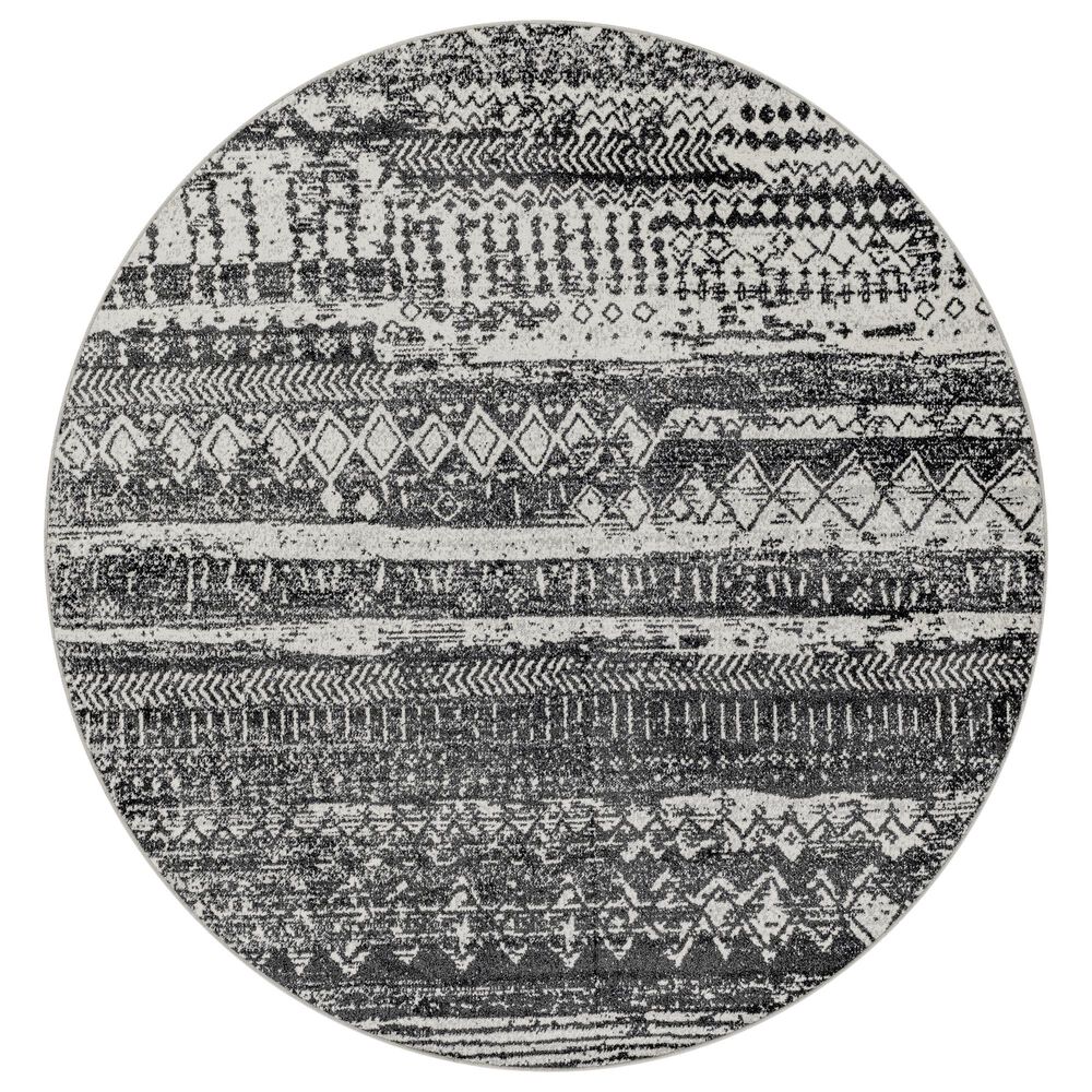 Surya Lavadora 6"7" Round Black, Gray and Light Gray Area Rug, , large