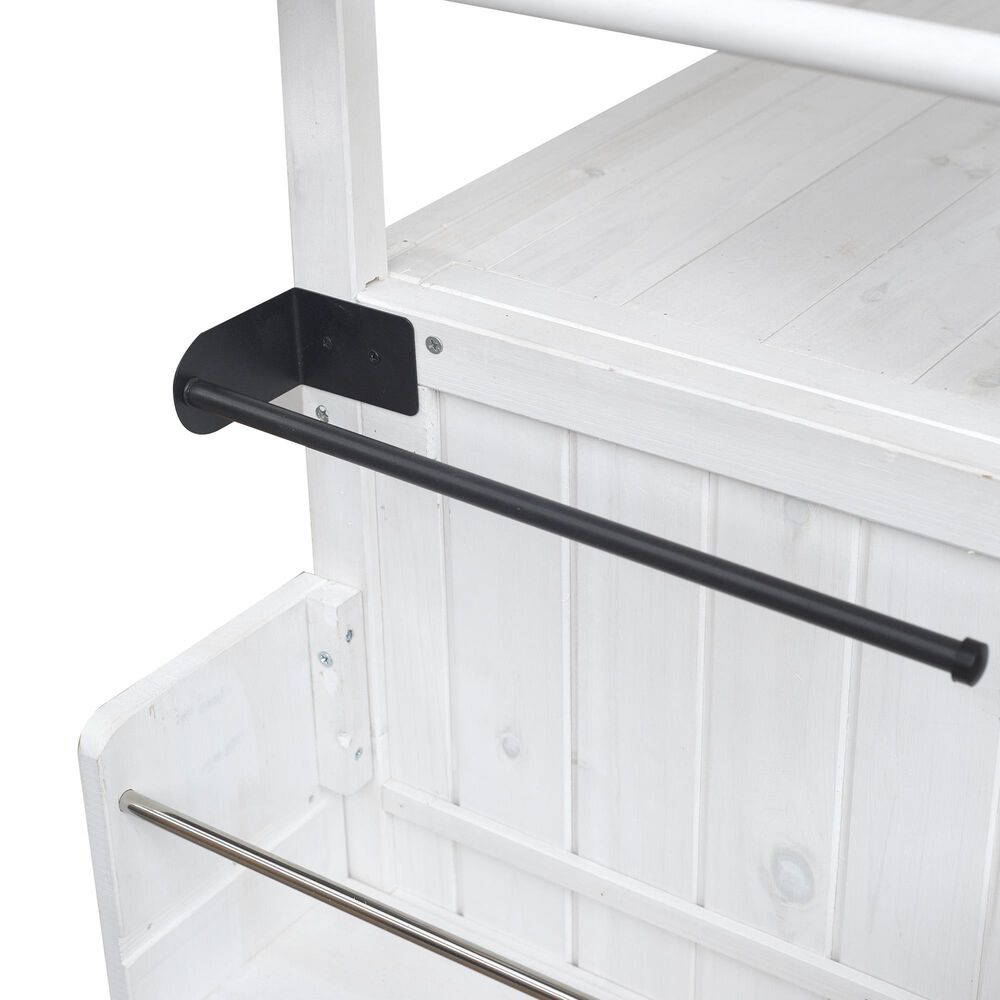 Hearth and Haven Outdoor Kitchen Island Cart with Adjustable Shelves and Stainless Steel Top in White, , large