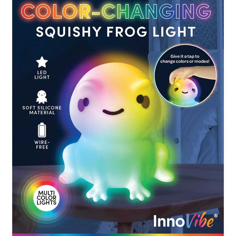 InnoVibe Color-Changing Squishy Frog RGB Touch Night Light, , large