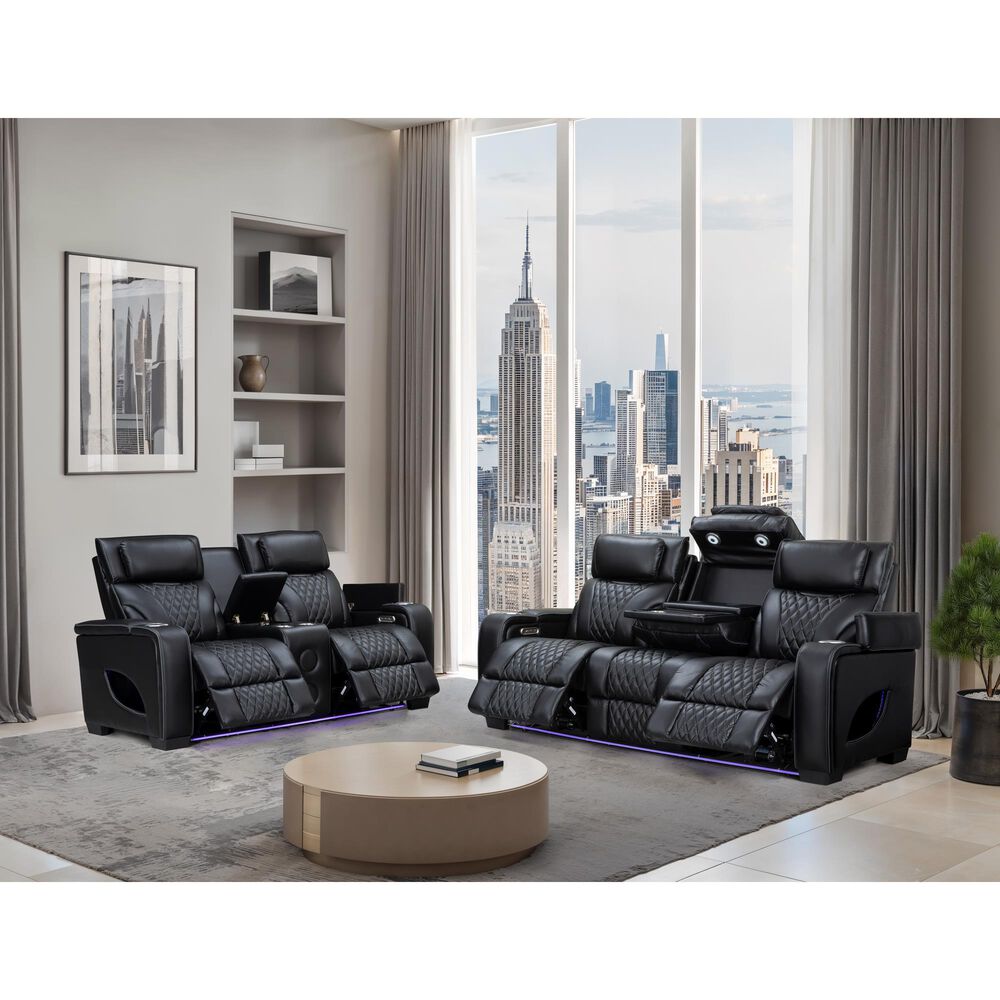 Titanic Furniture All Star Power Reclining Loveseat with Power Headrest in Black, , large