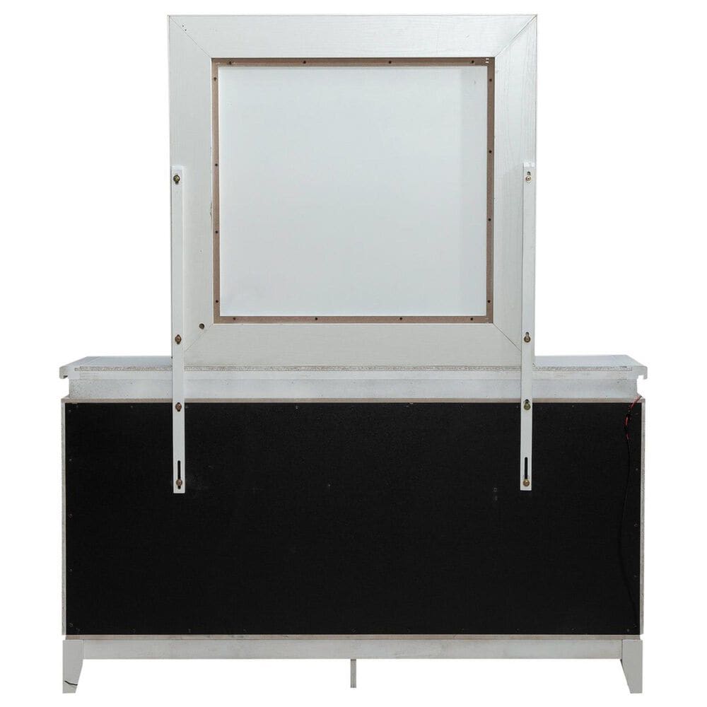 Belle Furnishings Reflections 4-Piece King Upholstered Bedroom Set in Pearl White and Rhinestone, , large
