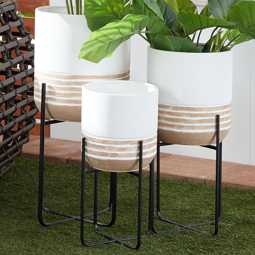 Maple and Jade Indoor/Outdoor Planter with Removable Stand in White, Light Brown, Gray and Matte Black &#40;Set of 3&#41;, , large