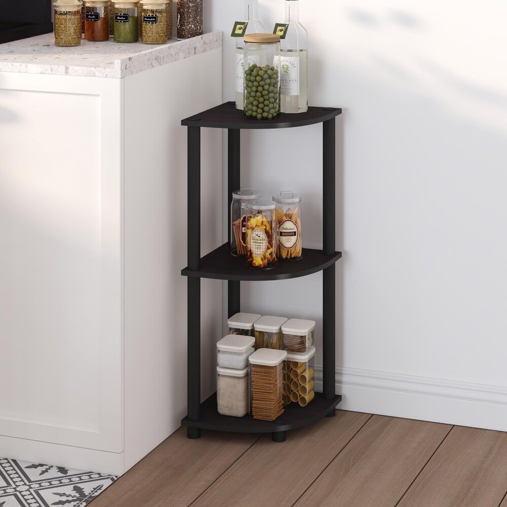 HOMLUX Turn-N-Tube 3-Tier Corner Bookshelf in Dark Walnut, , large