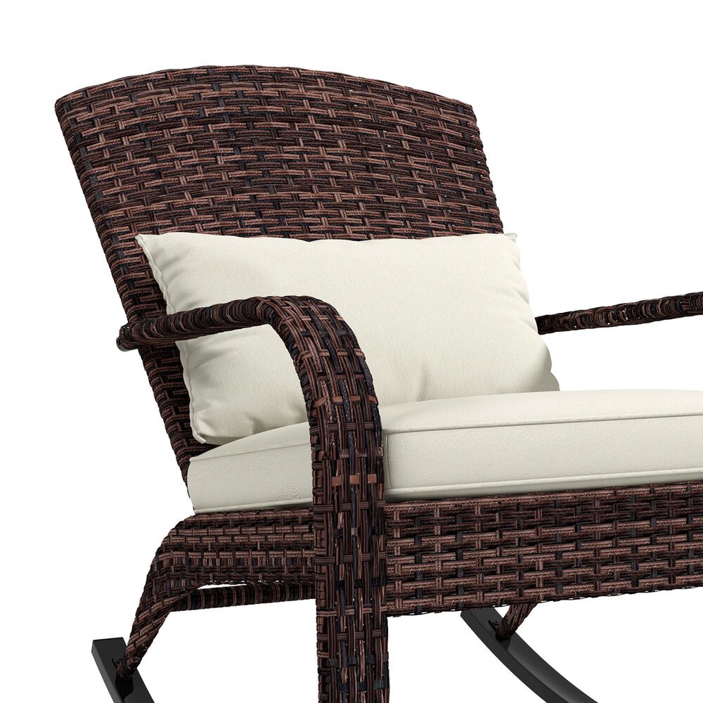 Hearth and Haven Outdoor Adirondack Rocking Chair with Dark Brown Frame in Cream White, , large