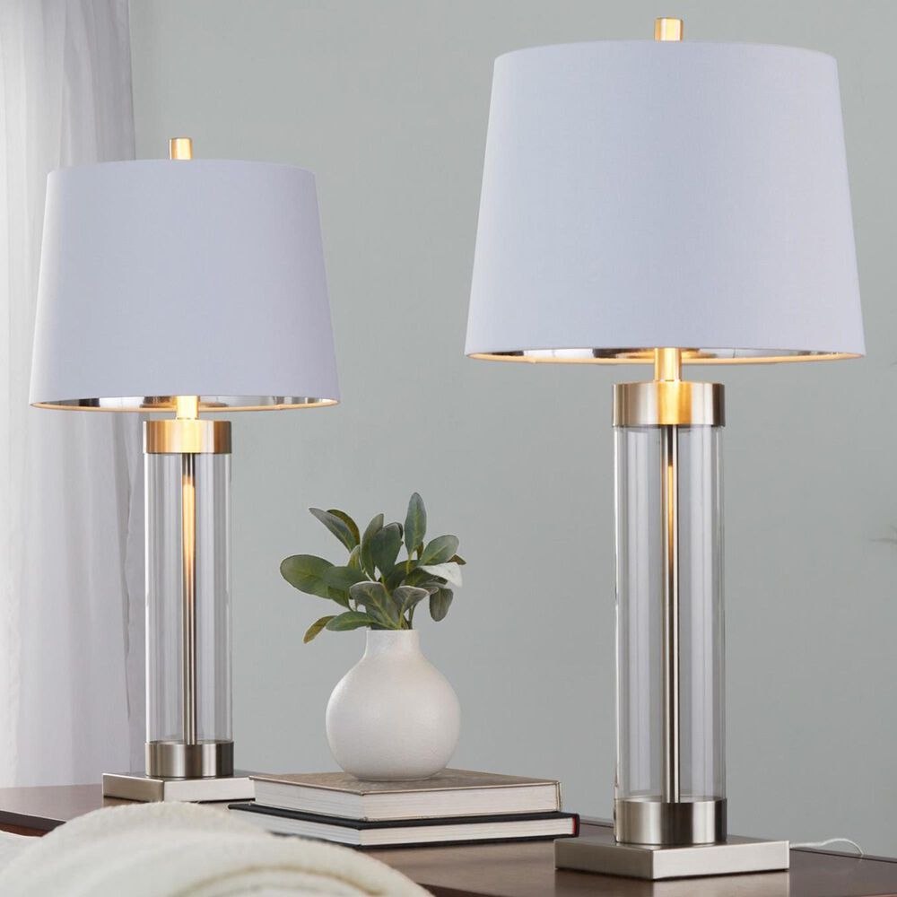 LumiSource Glacier Glass Table Lamp in Clear and Brushed Nickel (Set of 2), , large