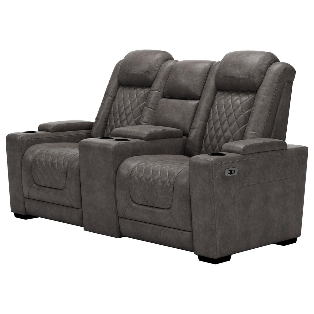 Signature Design by Ashley HyllMont Power Recliner Console Loveseat with Power Headrest in Gray, , large