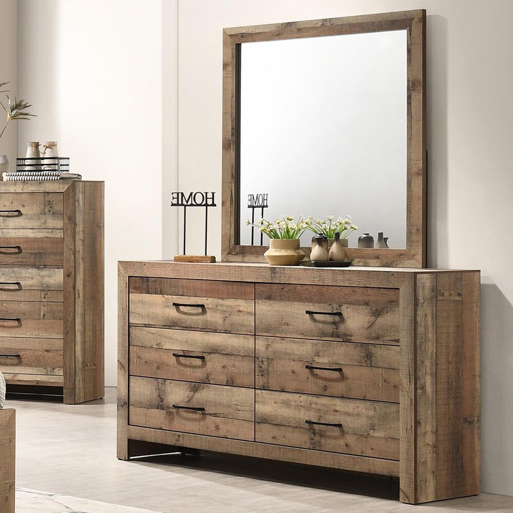 Crown Mark Elmer 6 Drawer Dresser and Mirror in Rustic Brown, , large