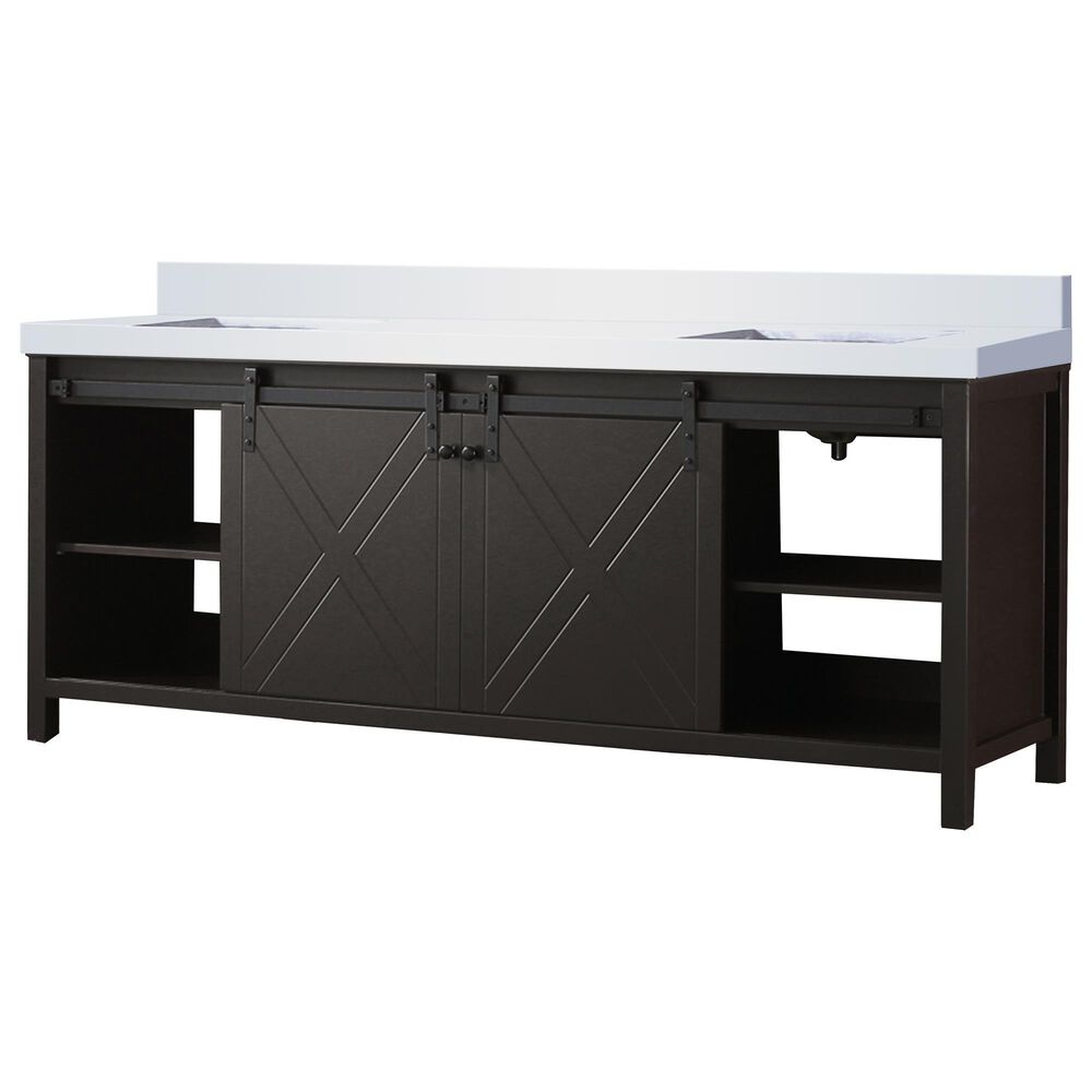 Lexora Home Marsyas 84&quot; Double Bathroom Vanity in Brown with White Quartz Top and Rectangular Sinks, , large