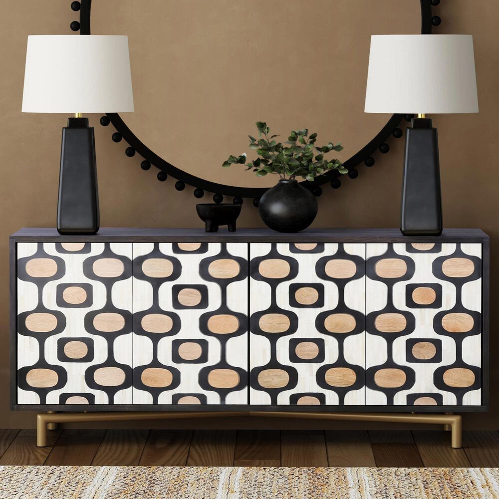 Bassett Mirror Company Paxton 4-Door Server in Ebony Mango, Ivory Bone, Natural Mango and Ant Brass, , large