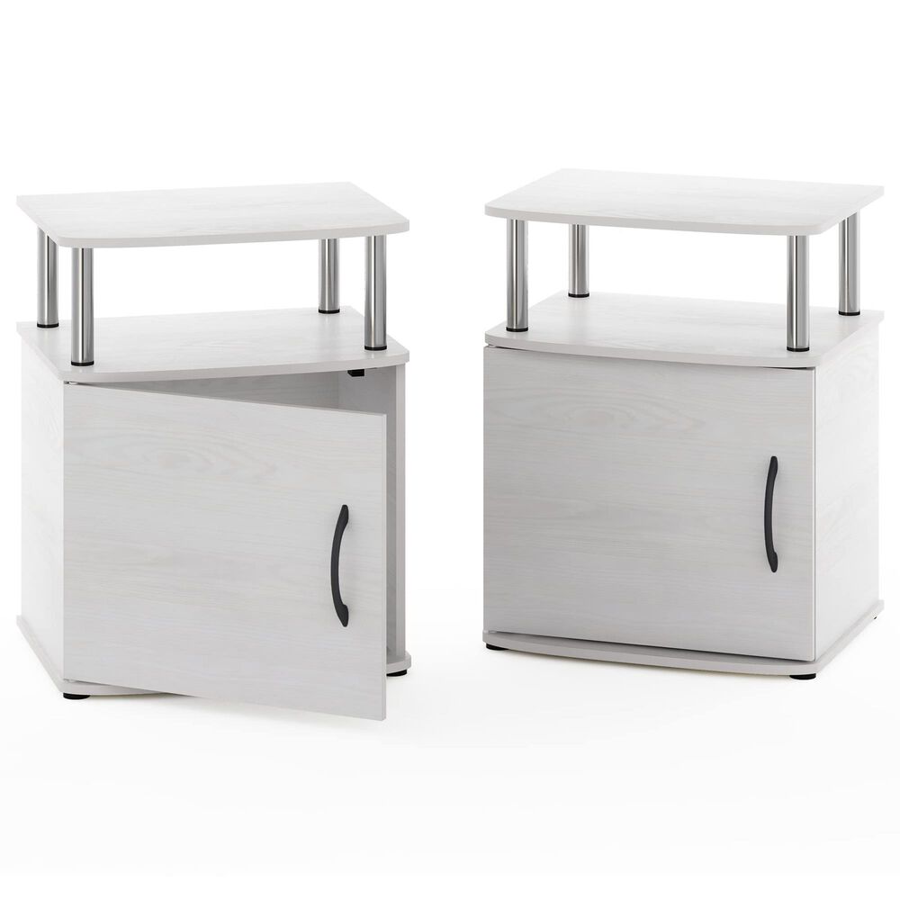 HOMLUX 3-Tier Utility Design End Table with Door in White Oak and Chrome (Set of 2), , large