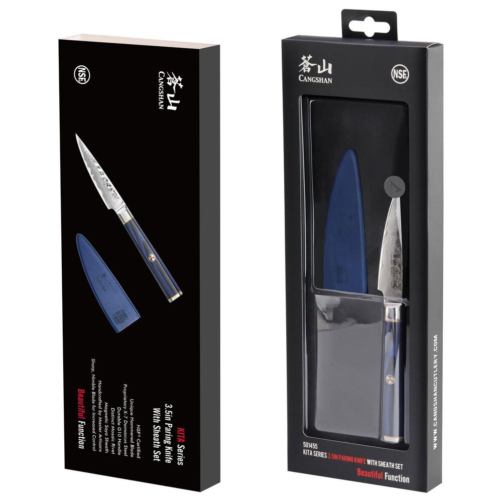 Cangshan Kita 3.5&quot; Paring Knife with Sheath in Blue, Black and Silver, , large