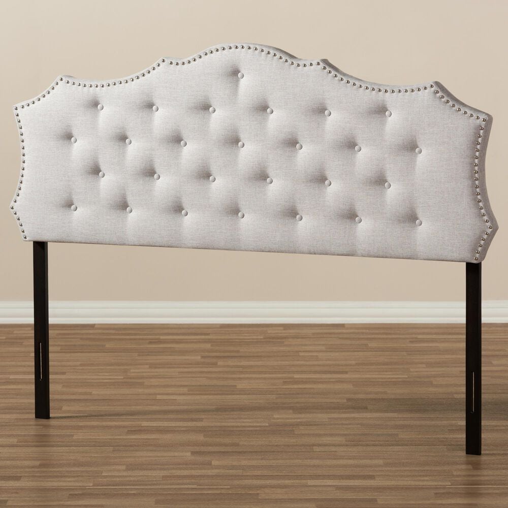 Baxton Studio Aurora Queen Upholstered Headboard in Greyish Beige, , large