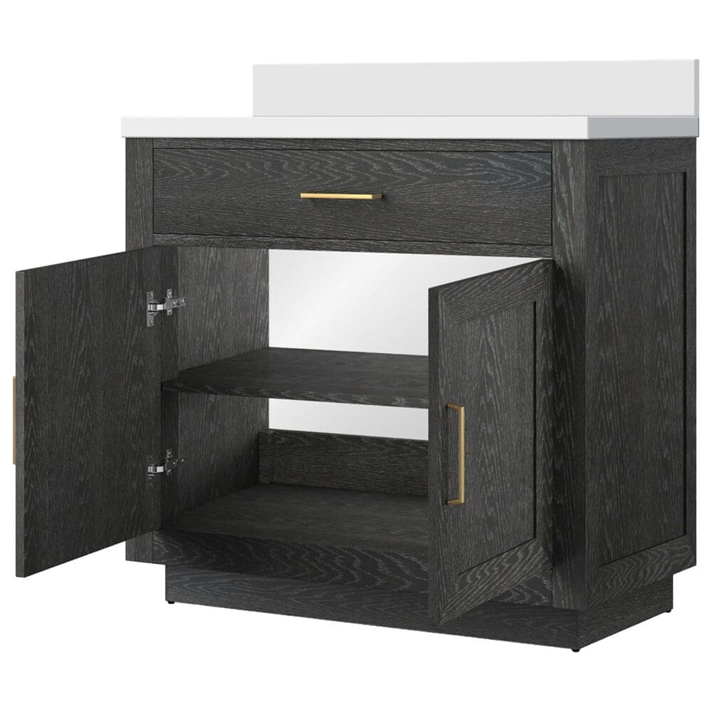 Lexora Home Abbey 36&quot; Single Bathroom Vanity in Black Oak with 2 cm White Cultured Marble Top and Rectangular Sink, , large
