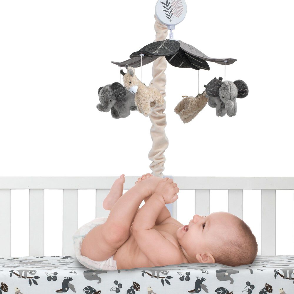 Lambs and Ivy Baby Jungle Animals Musical Crib Mobile in Gray and Tan, , large