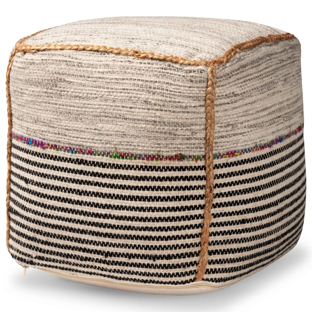 Baxton Studio Arta Pouf Ottoman in Beige and Multi-Colored, , large