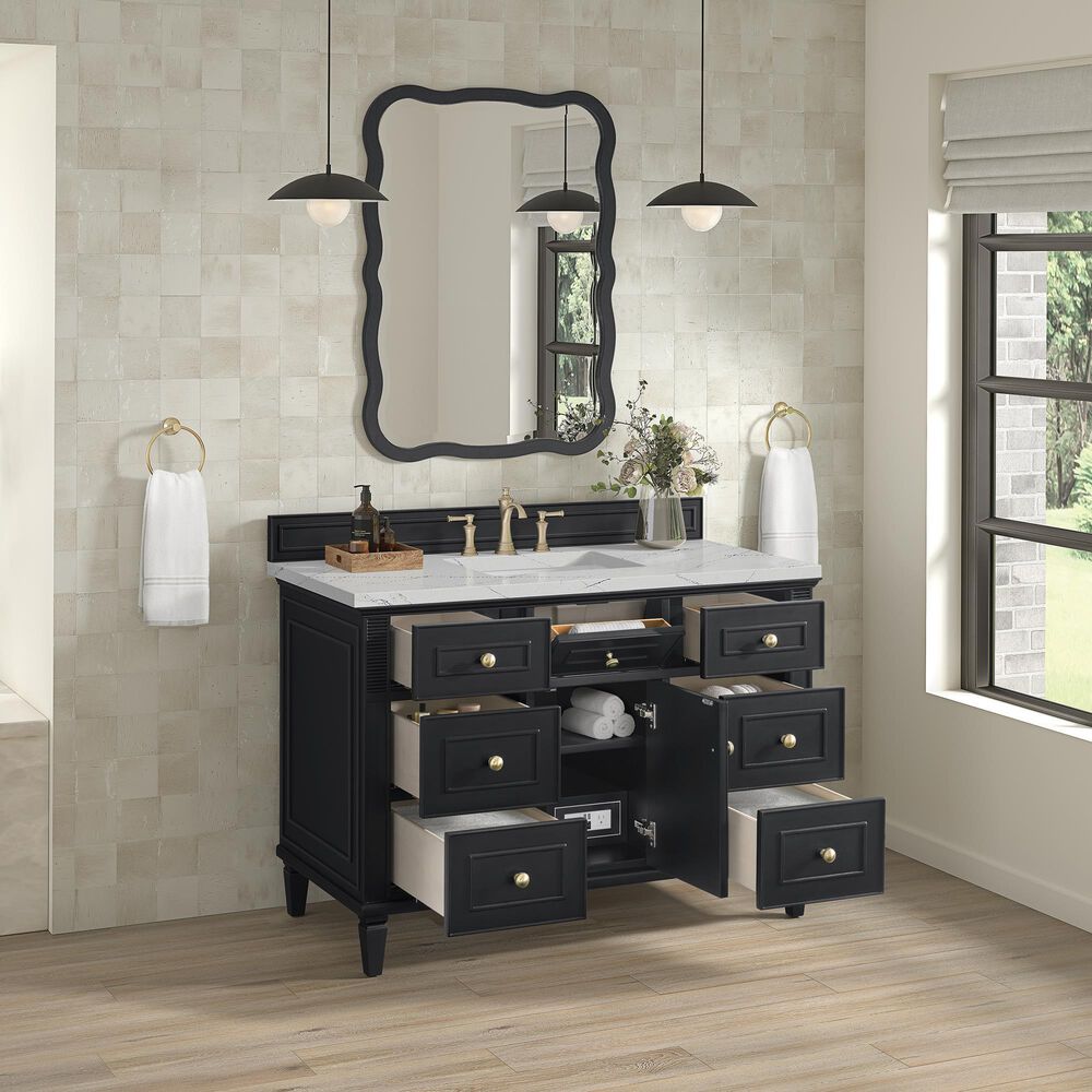 James Martin Vanities Lorelai 48&quot; Single Vanity in Black Onyx with 3 cm Ethereal Noctis Quartz Top, , large