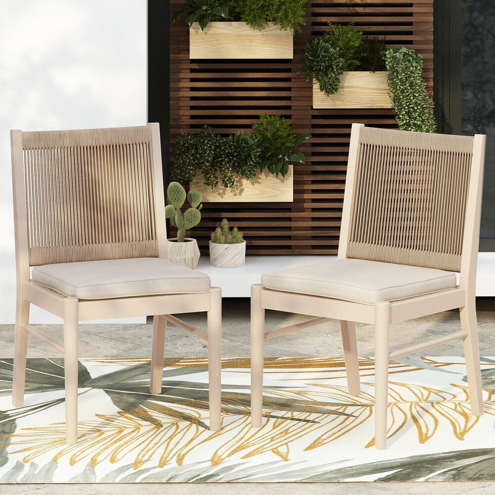 Hearth and Haven Cordoba Outdoor Dining Chair with Yellow Rope in Beige (Set of 2), , large