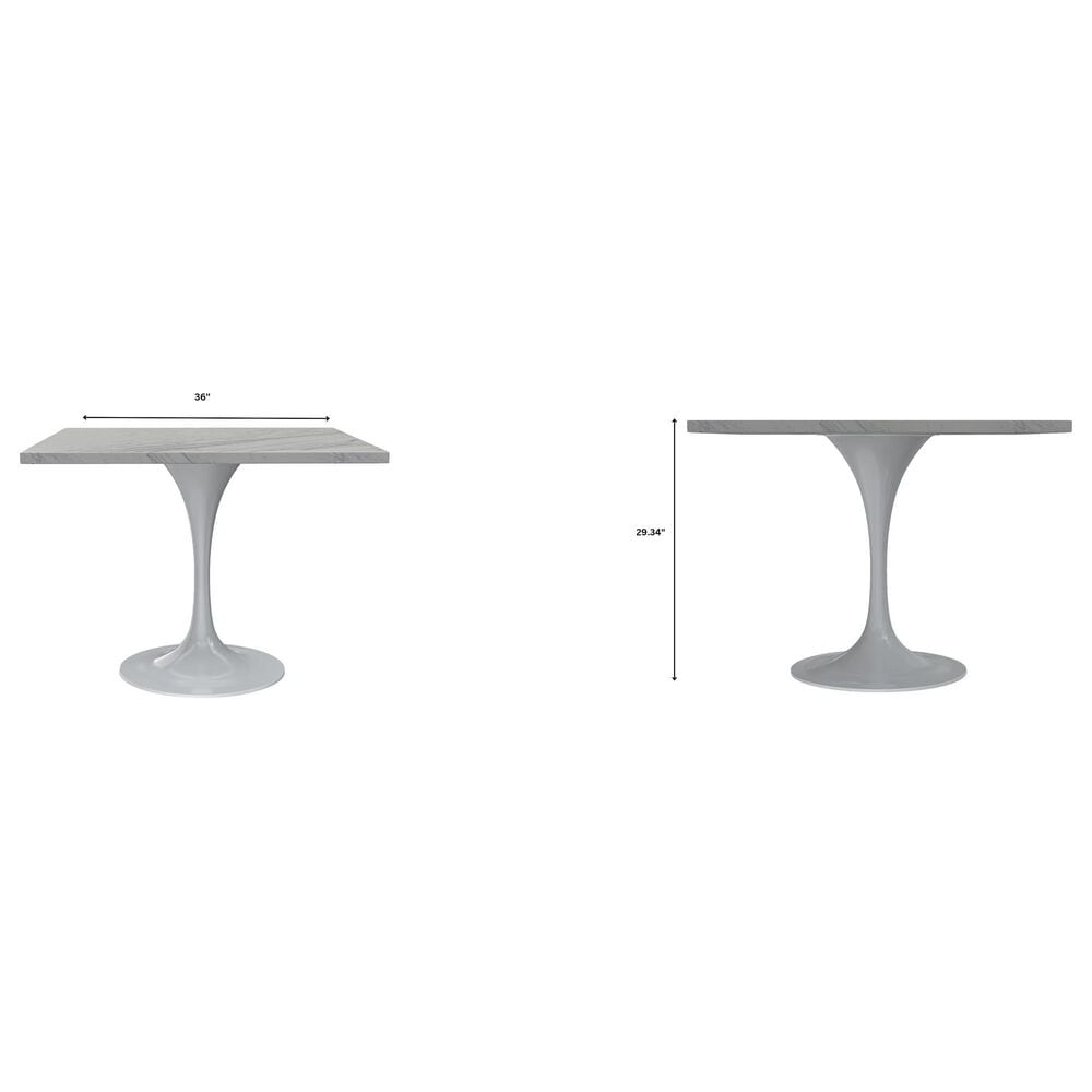 Leisuremod LeisureMod Verve Collection 36 Square Dining Table, Black Base with Laminated White Marbleized Top, , large