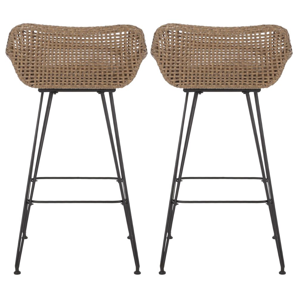 Hearth and Haven Outdoor Wicker and Iron Bar Stool in Beige &#40;Set of 2&#41;, , large