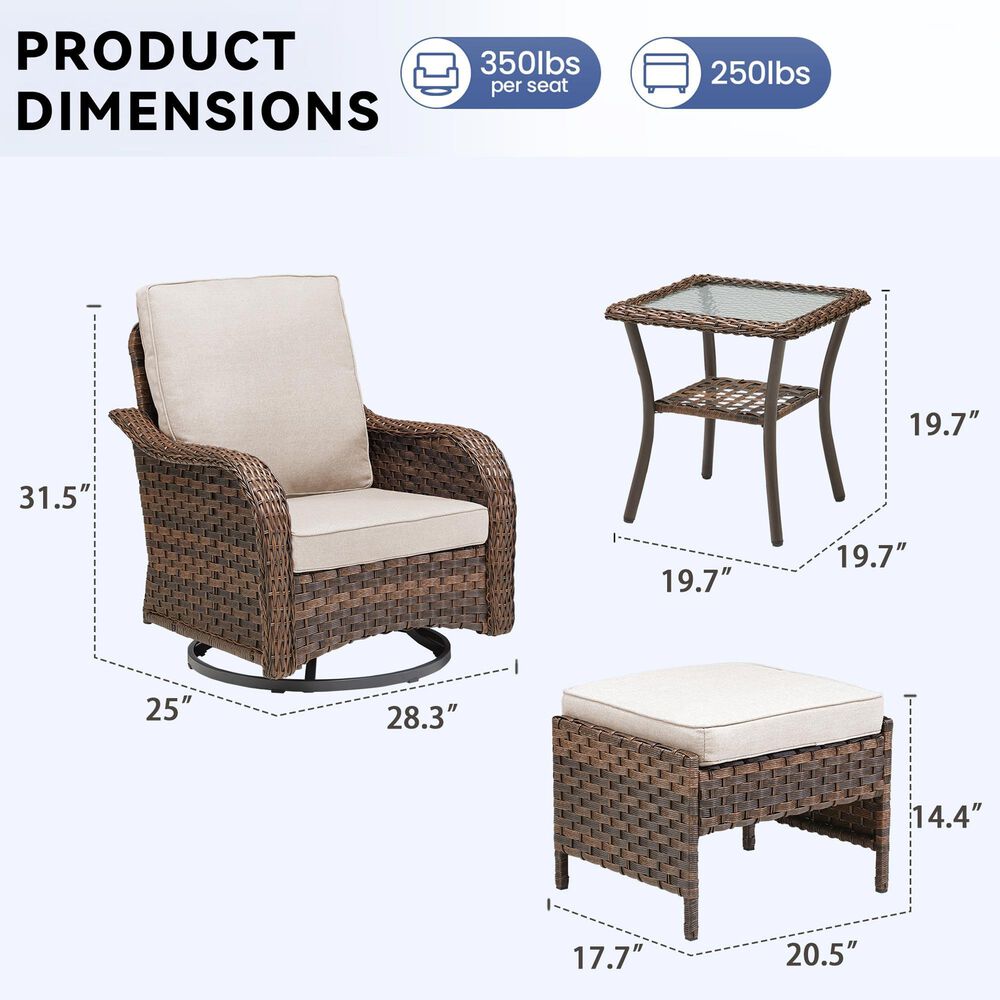 Sunwell Garden 6-Piece Patio Chat Set Two Ottomans in Beige, , large