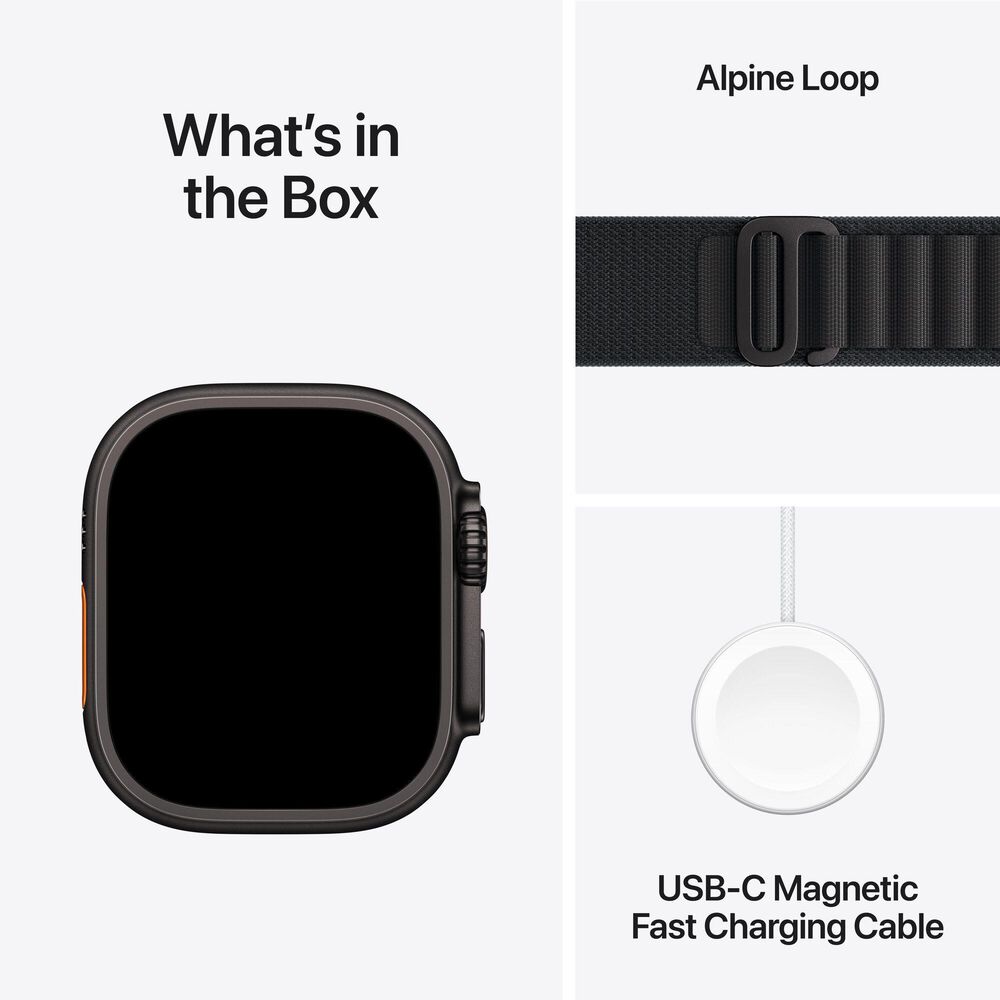 Apple Watch Ultra 3 (GPS+Cellular) 49mm Titanium Case with Alpine Loop - Large in Black and 2-Year AppleCare+, , large