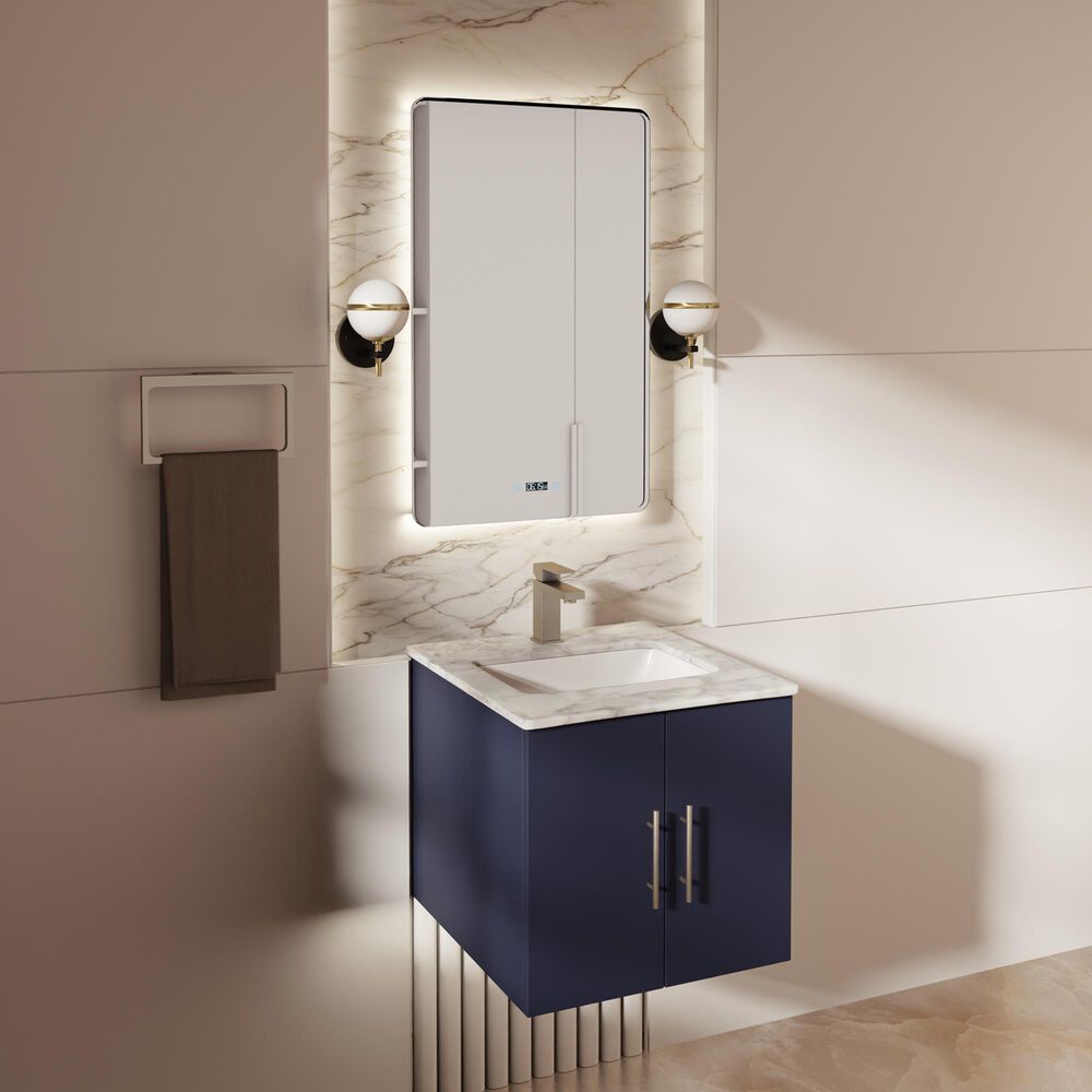 Lexora Home Geneva 24" Single Bathroom Vanity in Navy Blue with 2 cm White Carrara Marble Top and Rectangular Sink, , large