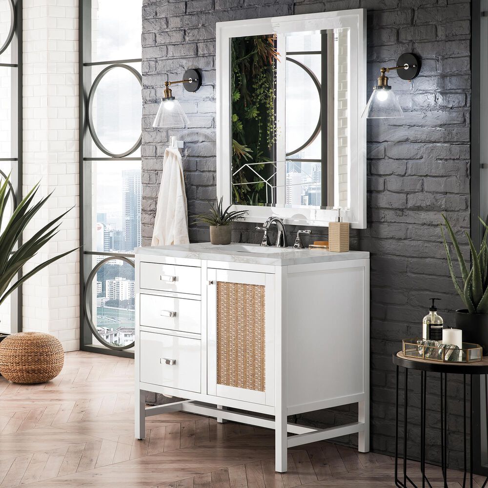 James Martin Vanities Addison 36" Single Bathroom Vanity in Glossy White with 3 cm Victorian Silver Quartz Top and Rectangular Sink, , large