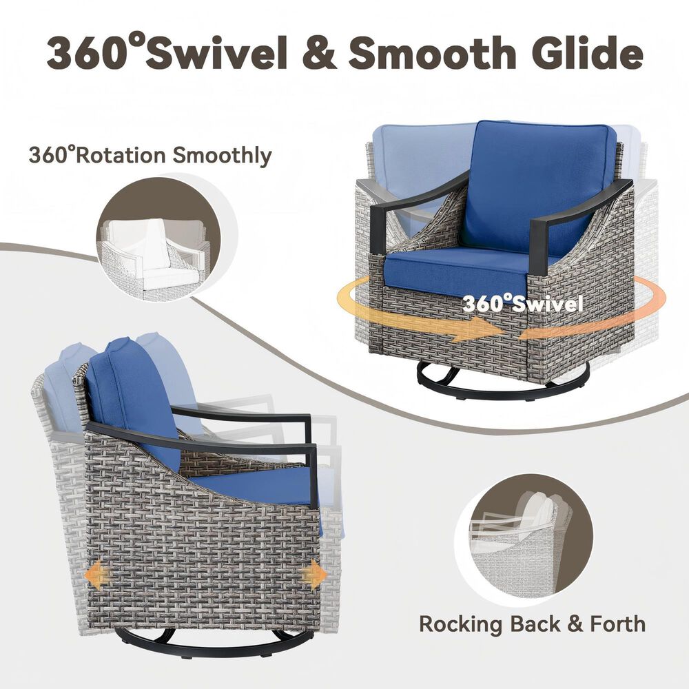 Sunwell Garden Patio Swivel Glider Chair with Gray Frame and Rocking Back in Navy (Set of 2), , large