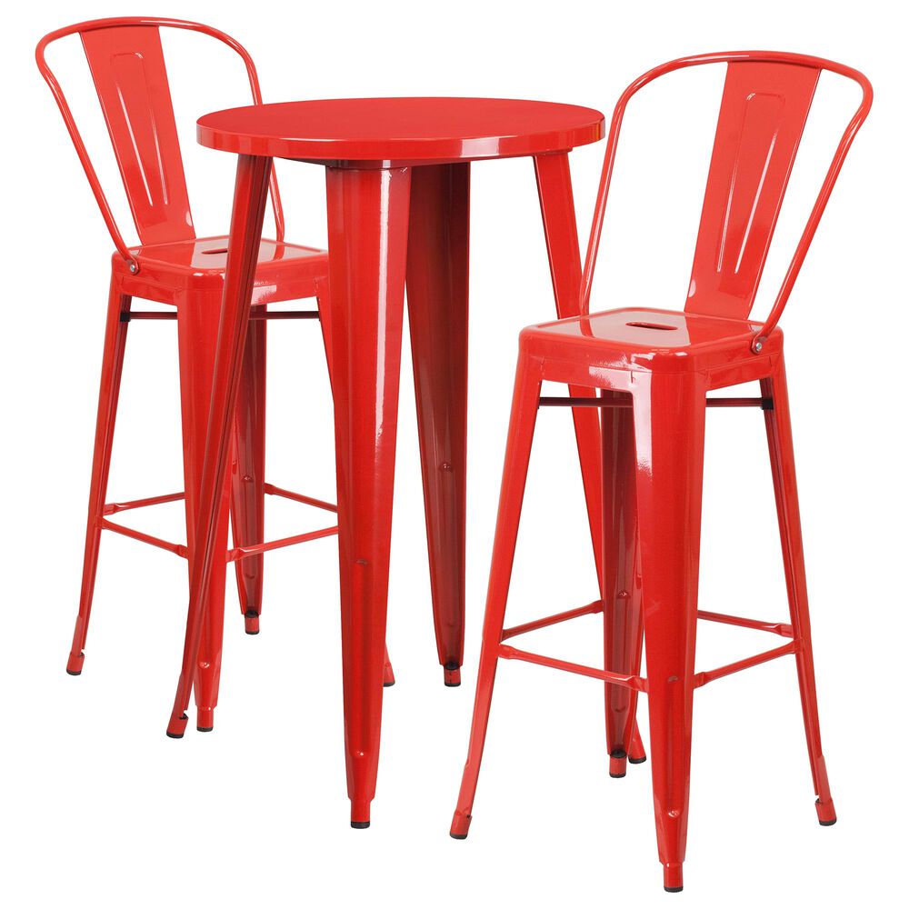 Flash Furniture 3-Piece Metal Bar Table Set in Red, , large