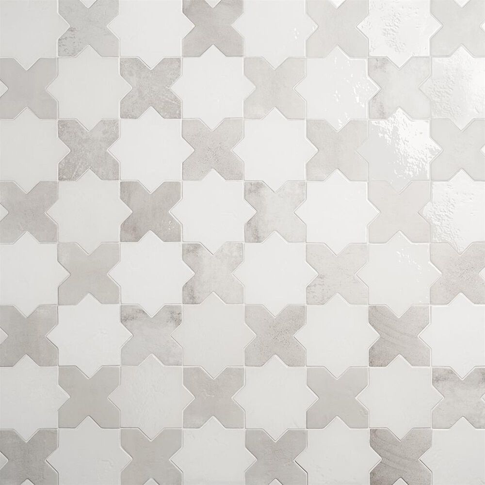 Soho Studio Malta White Star Polished and Cross Matte 6" x 6" Porcelain Tile Kit, , large