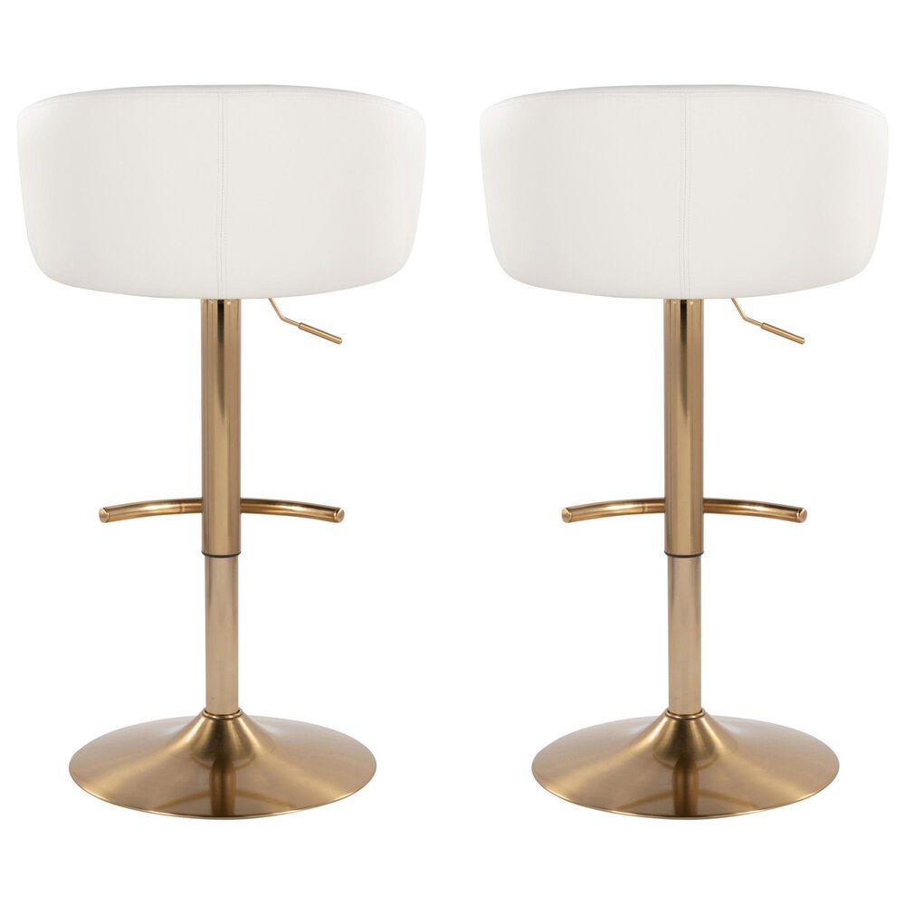 LumiSource Claire Swivel Adjustable Barstool with White Faux Leather Upholstery in Gold (Set of 2), , large