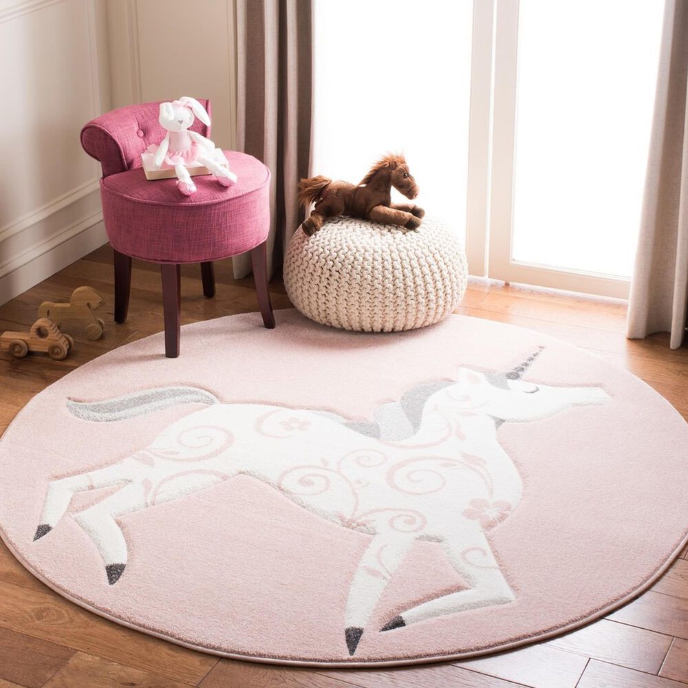 Safavieh Carousel CRK163 4&#39; Round Pink and Ivory Kids  Area Rug, , large