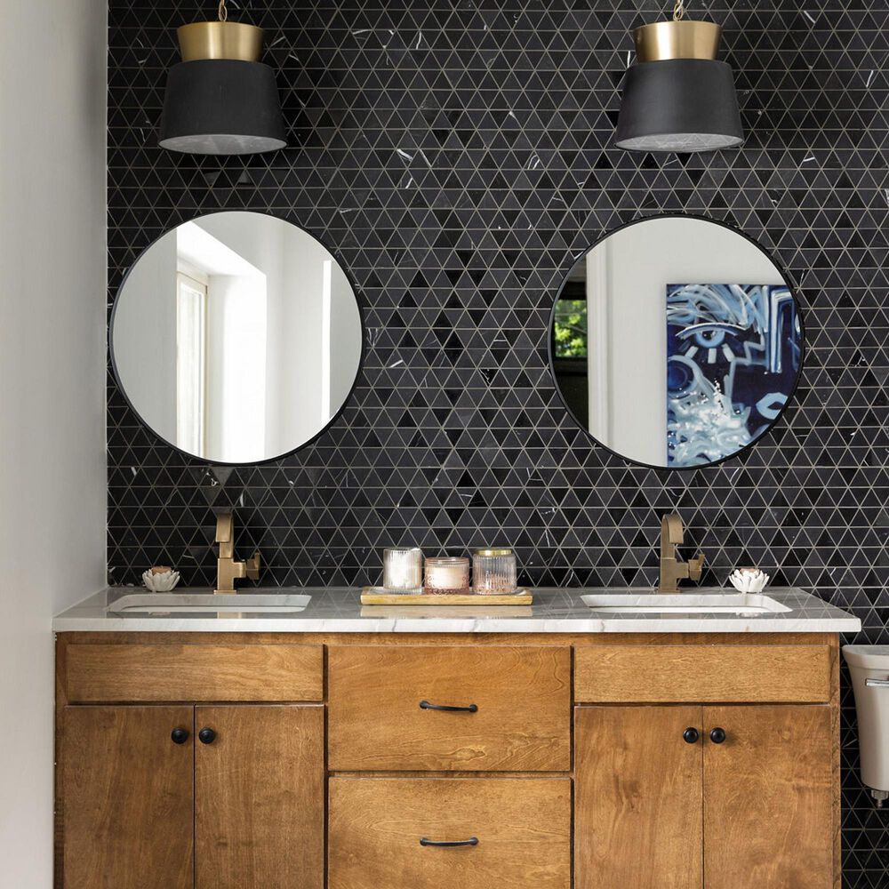 Dal-Tile Pietra Divina Nero Marquina Triangle Mosaic Tile, , large