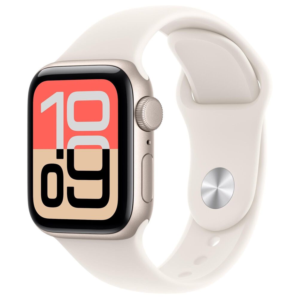 Apple Watch SE 3 (GPS) 40mm Aluminum Case with Sport Band - S/M in Starlight and 2-Year AppleCare+, , large