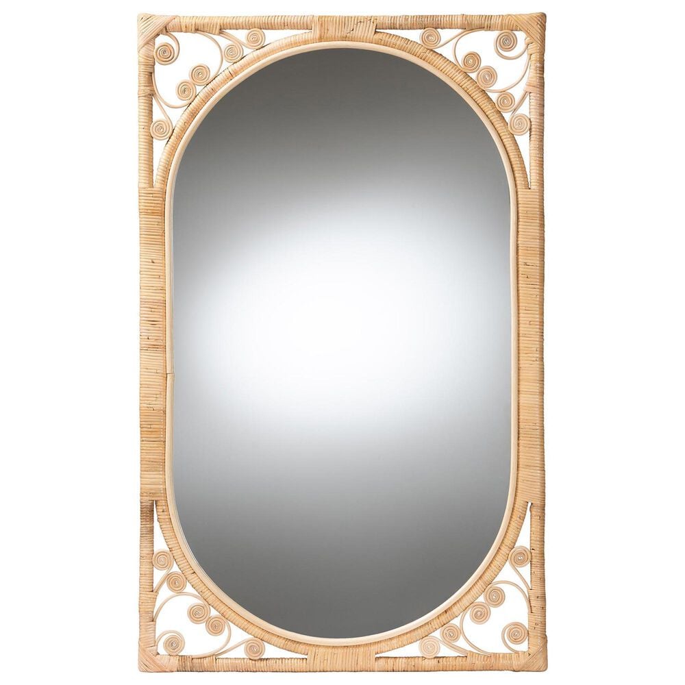 bali & pari Isley Rattan Accent Wall Mirror in Natural Brown, , large