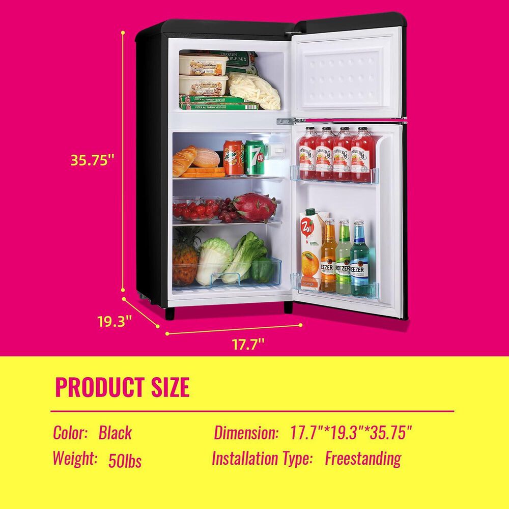 HOMLUX 3.5 Cu. Ft. Top Freezer Refrigerator with Dual Doors and Adjustable Shelves in Black, , large