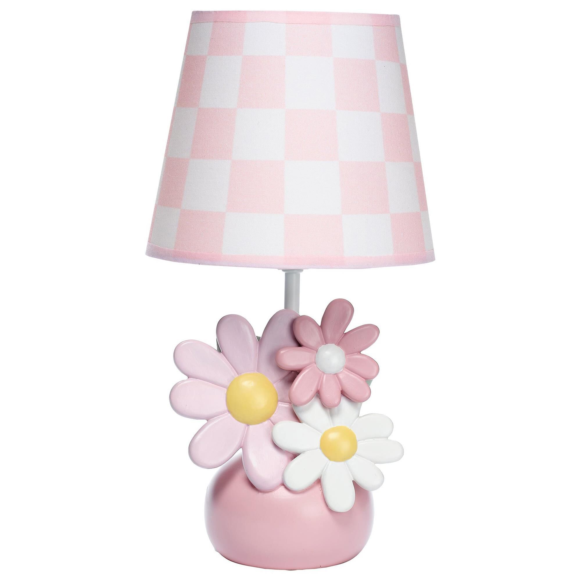 Lambs and Ivy Daisy Dreams Hand Painted Floral Lamp with Shade and LED Bulb in Pink and White