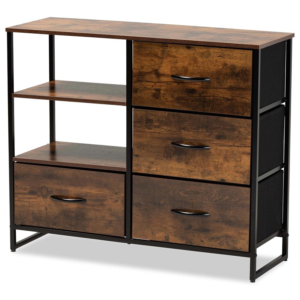 Baxton Studio Hakan 4-Drawer Storage Cabinet in Walnut Brown and Black, , large