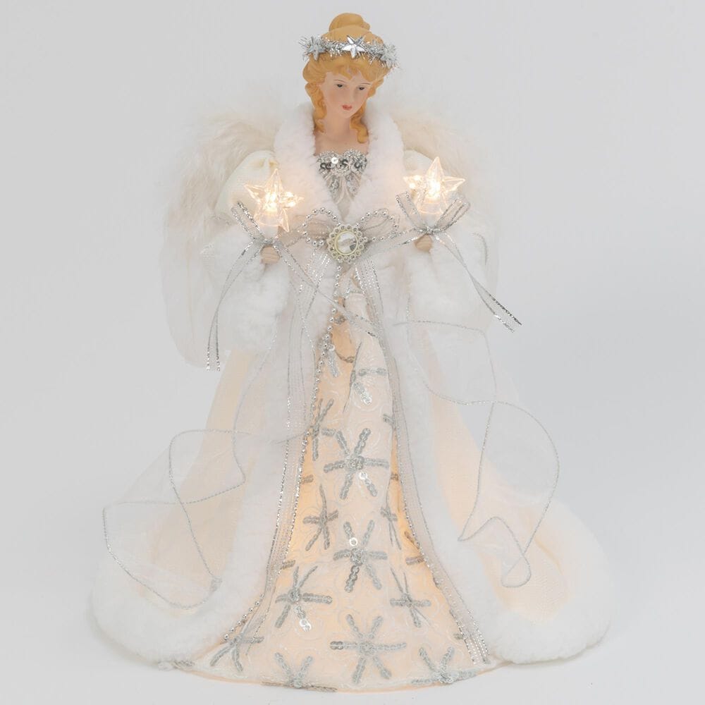 The Gerson Company Electric Lighted Angel Tree Topper in Silver and White, , large
