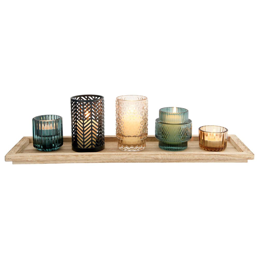 Creative Coop 6-Piece Embossed Candle Holder with Tray Set in Multicolor, , large