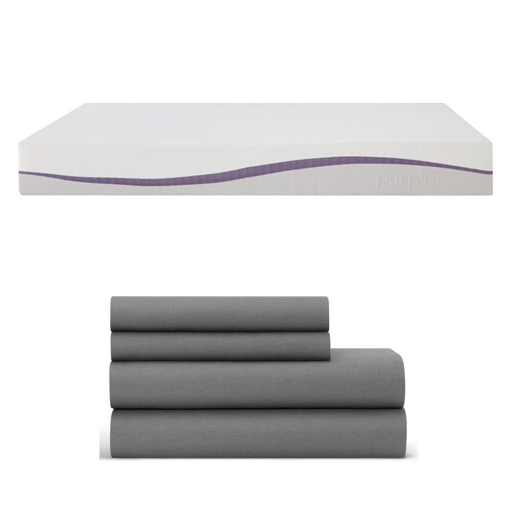 Purple Plush Queen Mattress in a Box + 4-Piece Softstretch Sheets in Stormy Grey, , large