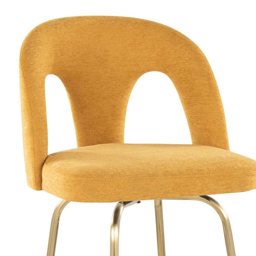 LumiSource Ava Swivel Bar Stool with Yellow Fabric Upholstery in Gold (Set of 2), , large