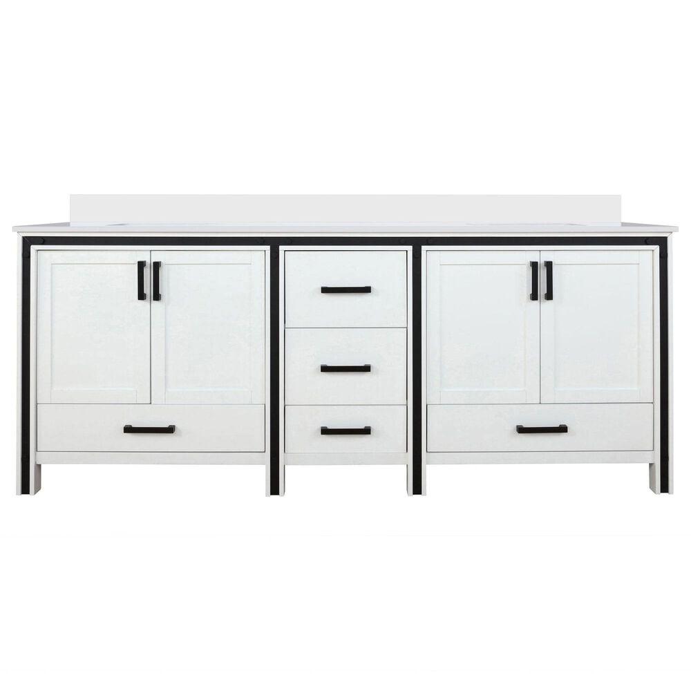 Lexora Home Ziva 84&quot; Double Bathroom Vanity in White with 2 cm White Quartz Top and Rectangular Sinks, , large