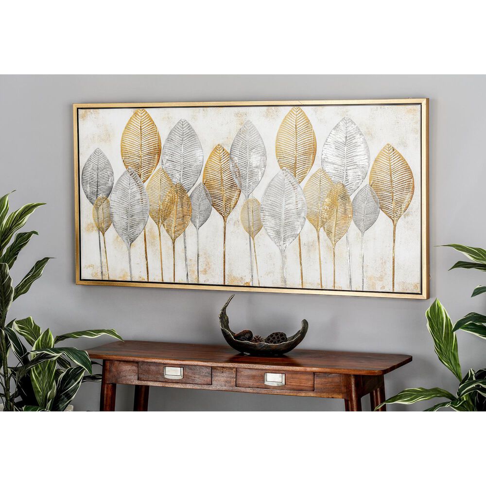 Maple and Jade 27&quot; x 55&quot; Framed Wall Art in Gold, Silver and White, , large