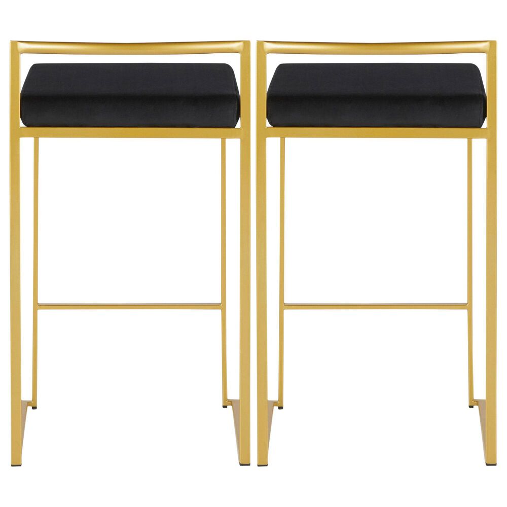 Lumisource Fuji Stackable Counter Stool with Black Velvet Cushion in Gold &#40;Set of 2&#41;, , large