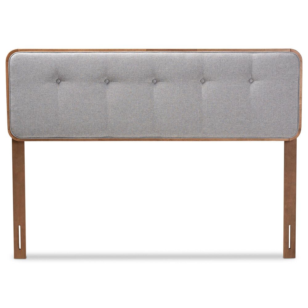 Baxton Studio Palina Queen Headboard with Light Grey Upholstered in Walnut Brown, , large
