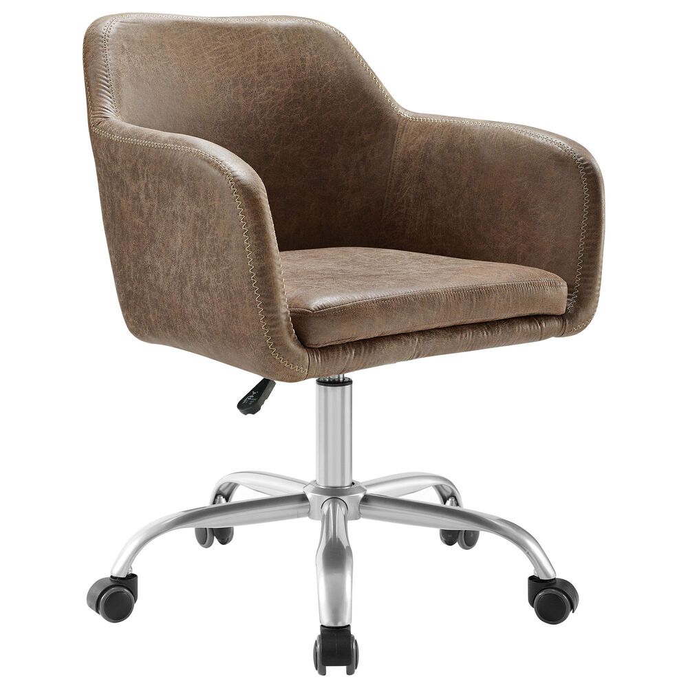 Linon Home Decor Rylen Office Chair with Brown Cushion in Silver, , large